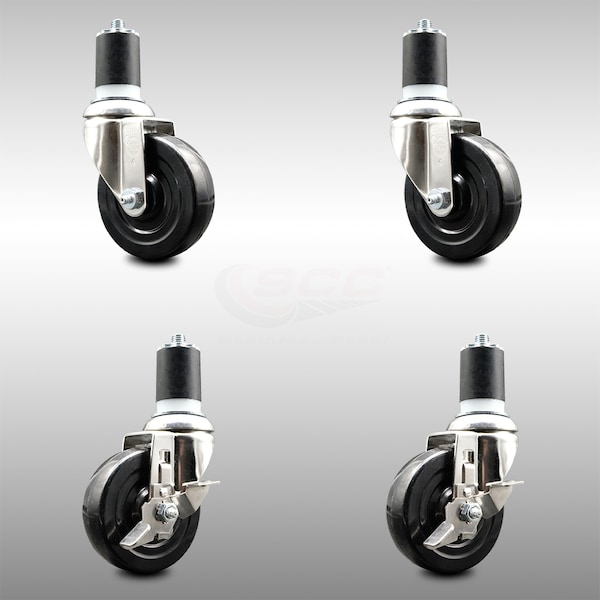 Service Caster 4 Inch 316SS Hard Rubber Swivel 1-7/8 Inch Expanding Stem Caster Brake SCC, 2PK SCC-SS316EX20S414-HRS-2-TLB-2-178 - main